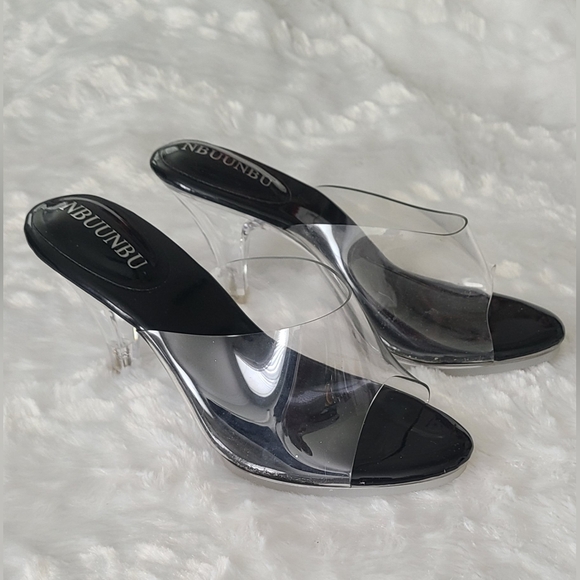 NBUUNBU - Women's Silver Clear Heels Transparent Strapless Sexy Stilletos, Sz 5 - Picture 3 of 15